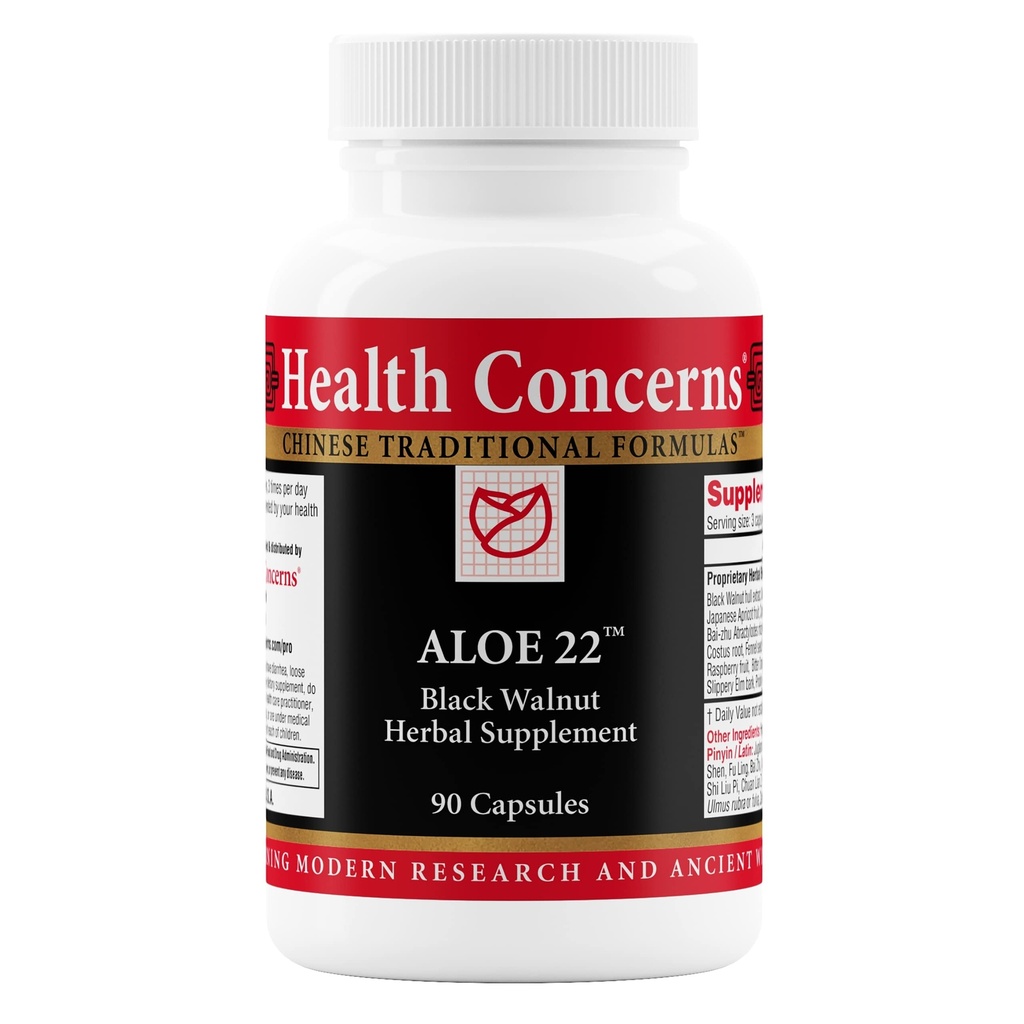 Zdravotní problémy Aloe 22 - Digestivní podpora & Intestinal Cleanse - Zácpa, Bloating & Parasite Detox Supplement - Black Walnut, Ginger, Myrobalan & Aloe Vera Herbal Formule - 90 Kapsle