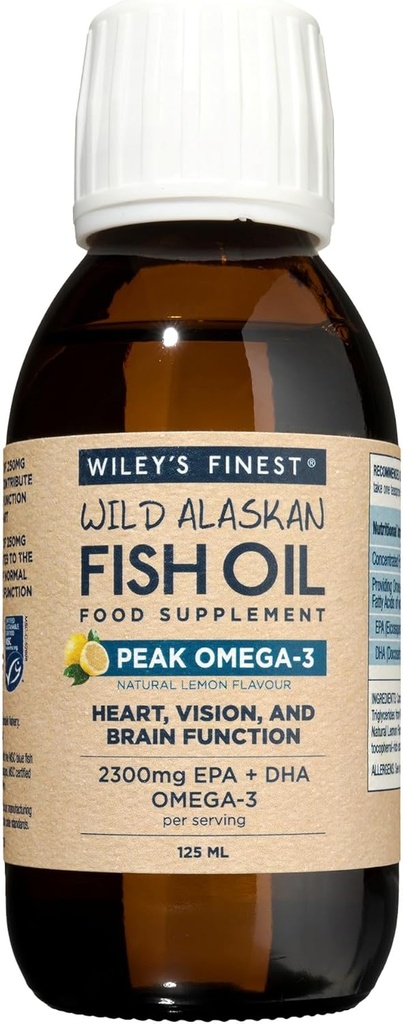 Wiley 's Finest Peak Omega33 Liquid 2150mg EPA + DHA Omega33 Natural Wild Aljaskan Fish Oil Food Supplement 25 Servings