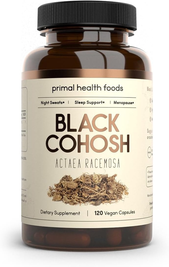 Organic Black Cohosh 1000 mg 60 Doručování 124; Menopauza, Noční poty a spánková podpora