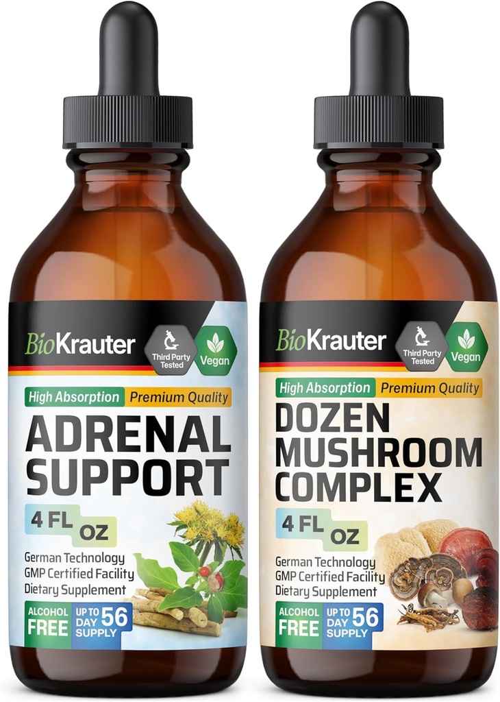 BIO KRAUTER Adrenal Support tinktura 4 Fl. Oz. & Dozen Houba tinktura 4 Fl. Oz.