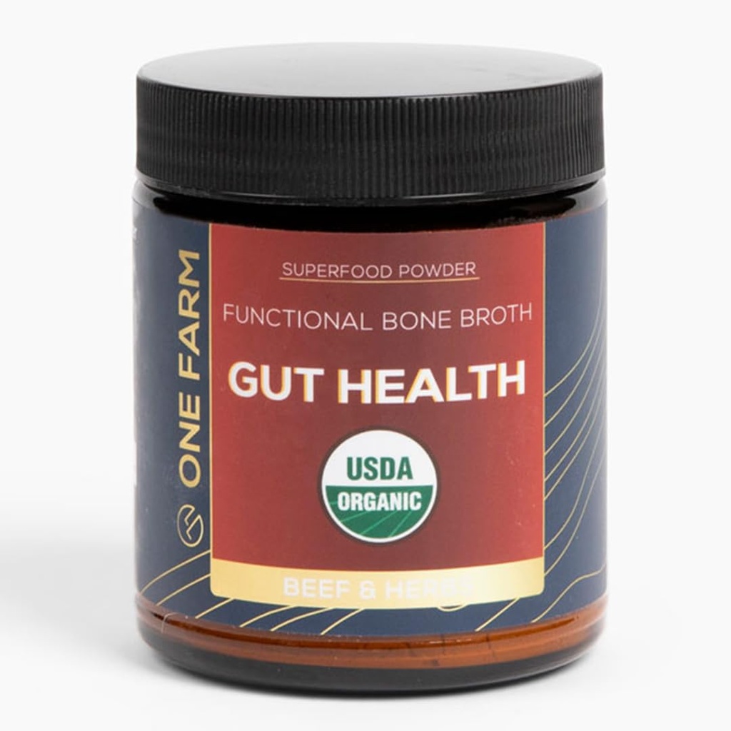 One Farm Superfood Powder Gut Health, Organic Gut Soothing Blend and Prebiotic Blend, Non- GMO, Prebiotika s Bone Broth, Turecko Tail Houba, Slippery Elm, a Marshmallow Root pro GI zdraví