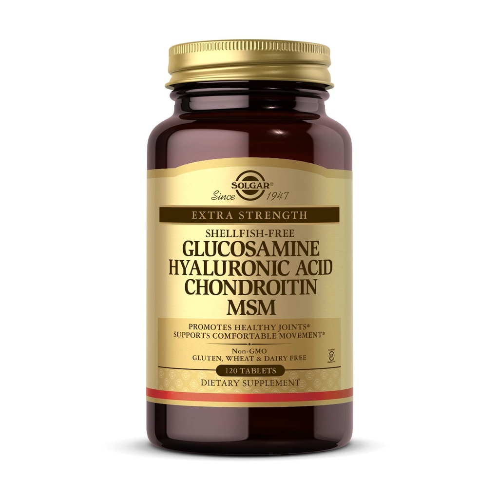 Solgar Glucosamine Hyaluronic Acid Chondroitin MSM, 120 Tablety - Podporuje zdravé klouby - Podporuje rozsah pohybu a flexibility - Extra síla, Shellfish Free - Non- GMO, gluten Free - 40 Služeb