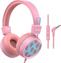 Nové sluchátka Bee Kids Wired for School s mikrofonem KH20 HD Stereo Safe Volume Limited 85dB / 94dB Skládací Lightly for Girl / Mac / Android / Kindle / Tablet / Pad (Pink)