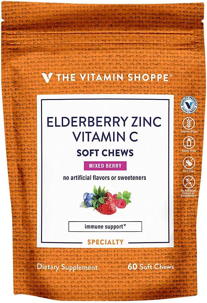 Bezinky, zinek a vitamín C měkké Chews - Imunitní podpora - Smíšené Berry (60 měkkých Chews)