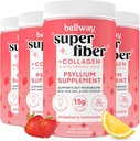 Bellway Super Fiber Powder + Collagen (4 Pack), Sugar- Free Psylium Husk Powder with Collagen Peptides for Gut Health, Health Skin, Hřebíky, Kosti & Jointy, Jahodová limonáda (45.84 oz)
