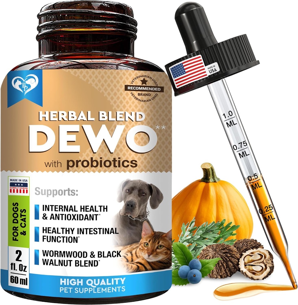 Přírodní střevní obrana pro psy a kočky - Bylinné čištění s Wormwood, Black Walnut & Probiotic - Promotes Zdravé Gut & Flora Balance - Pokročilé silniční spektrum Formule - Vyrobeno v USA