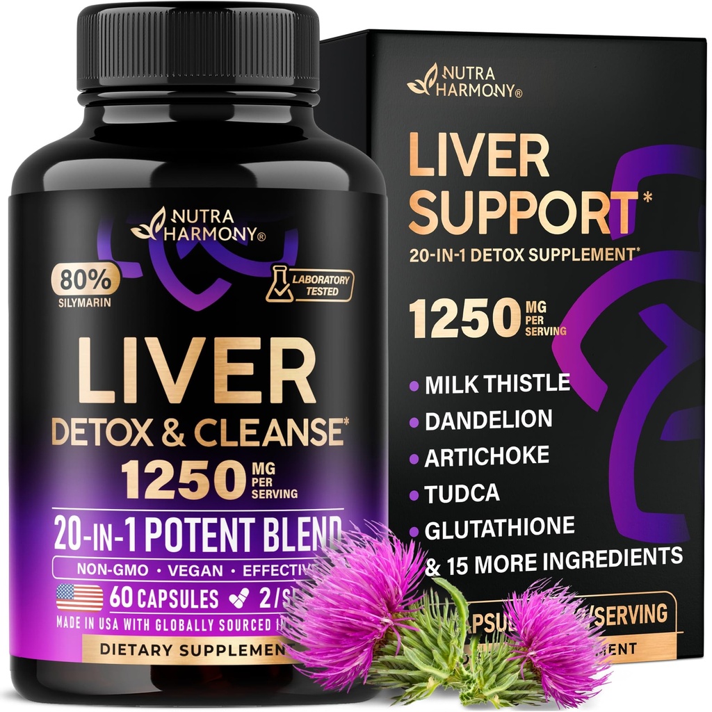 Vyčištění jater Detox & Opravy - Mléko Thistle 124; Pampeliška 124; Artyčoky 124; TUDCA 124; Glutathione & NAC - Efektivní doplněk zdraví jater 124; 80% Silymarin - Laboratorní Testováno, Vegan - Vyrobeno v USA 60 Kapsle