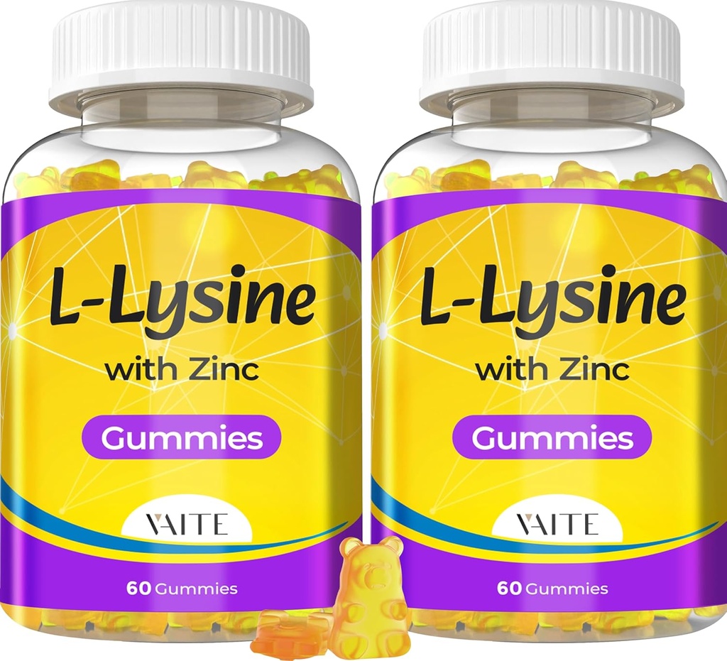 L Lysinové žvýkačky 1000mg se zinkem - podporuje pleť, Lip, Vegan, gluten zdarma, 60 Žvýkací L- lysin pro dospělé, Vitamíny Tissue Zdraví a imunitní systém, Aminová kyselina a komplexní doplňky, Non- GMO (2Pack)