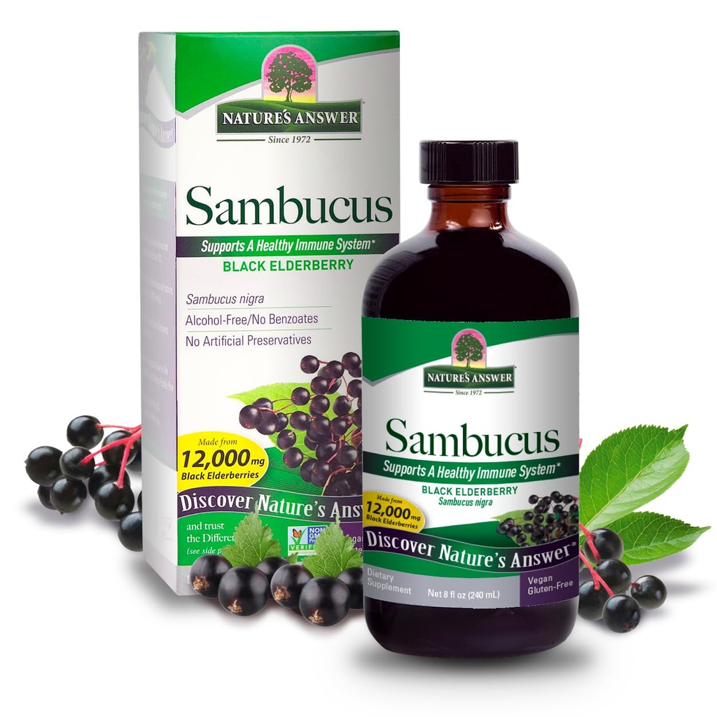Odpověď přírody Sambucus Elder Berry Extract Syrup 8 Ounce (3 Pack) 124; Daily Imunitation Support CLAS124; Baleno s antioxidanty CLAS124; Family Friendly CLAS124; Flue Season Defender