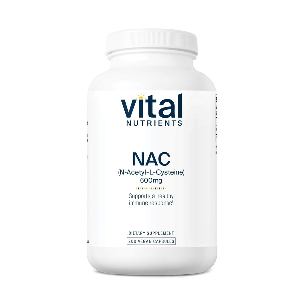 Vital Nutrients NAC 600mg PHARMAN124; N-acetyl Cysteine PHARMAN124; Vegan NAC Supplementary PHARMAND124; Antioxidant pro Sinus, játra, imunitní a respirační zdraví * PHARMAND124; Gluten, mlékárenský, sójový bezvodý PHARMAND124; 200 Kapsle