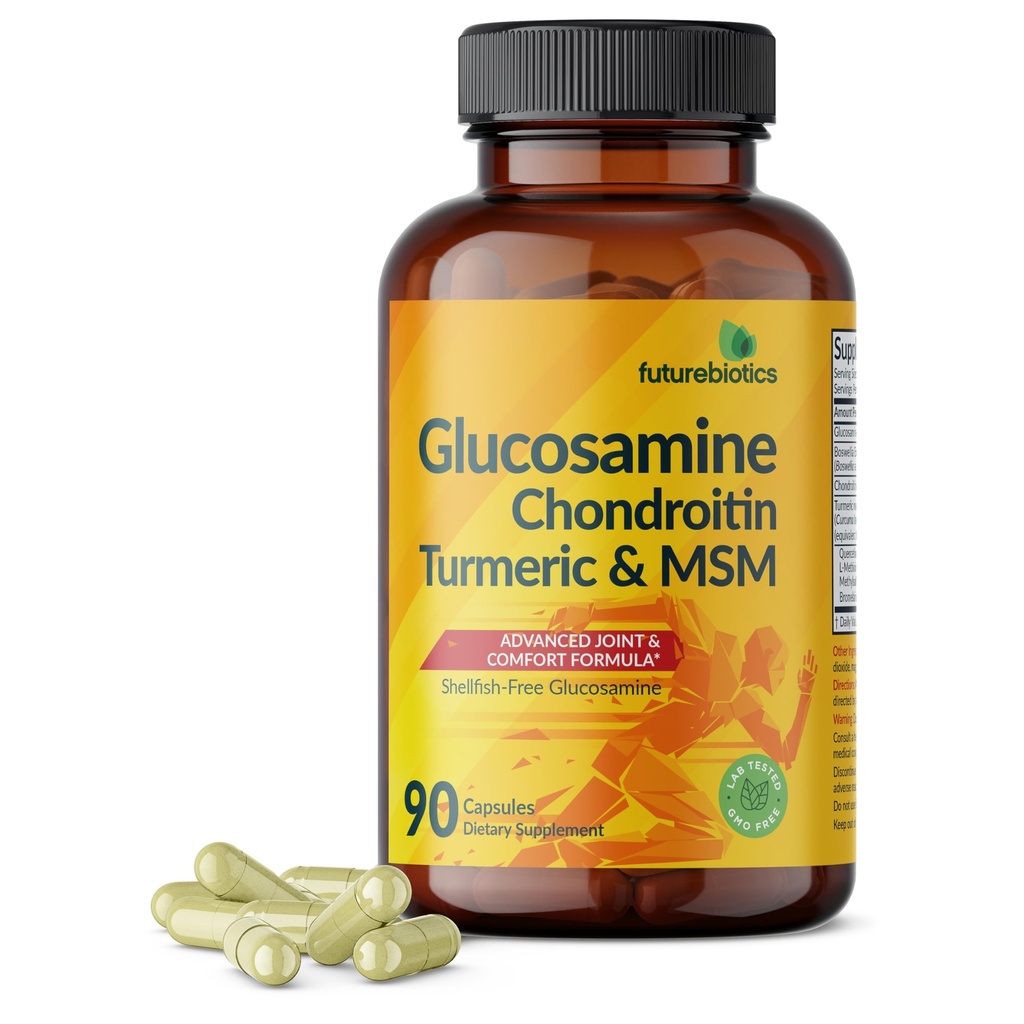 Futurebiotika Glucosamine Chondroitin Turmeric & MSM Advanced Joint Formule, Podporuje zdravé klouby & mobilita - Non- GMO, 90 Kapsle