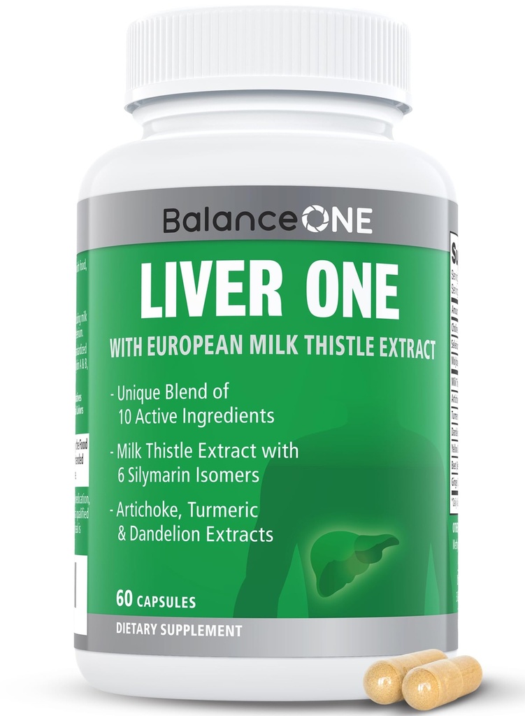 Balance One Játra Support Dodatek s Mléko Thistle Extract, Pampeliška Kořen & Molybden - Přírodní Játra Čistota, Opravy a detox pro muže a ženy - Vegan Kapsle, 1 měsíc Dodávka - Játra