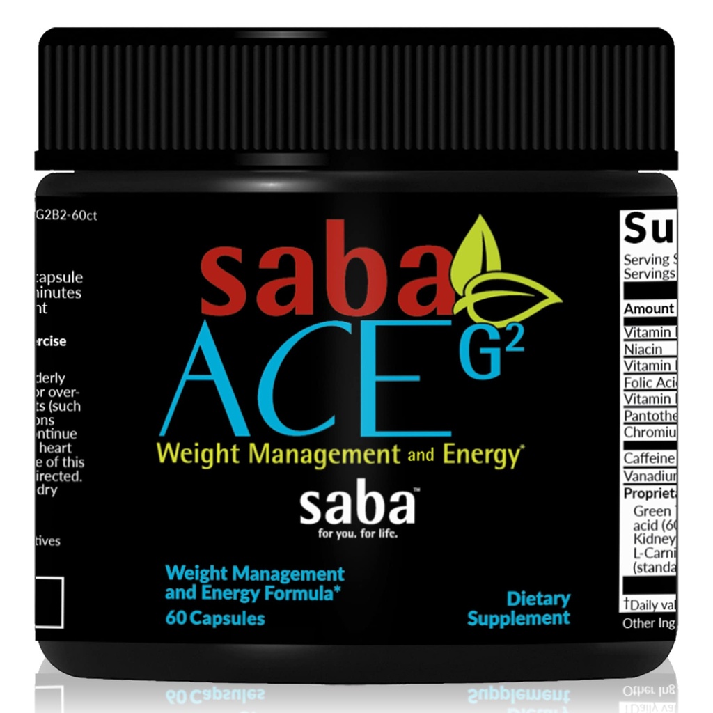 Saba ACE G2 - termogenní spalovač tuků. Nábytek hmotnosti, Suppressant appetit, & Energy Booster - Zelený čaj Extract, Capsimax, Garcania, Carnosyn & Více - 60 Kapsle