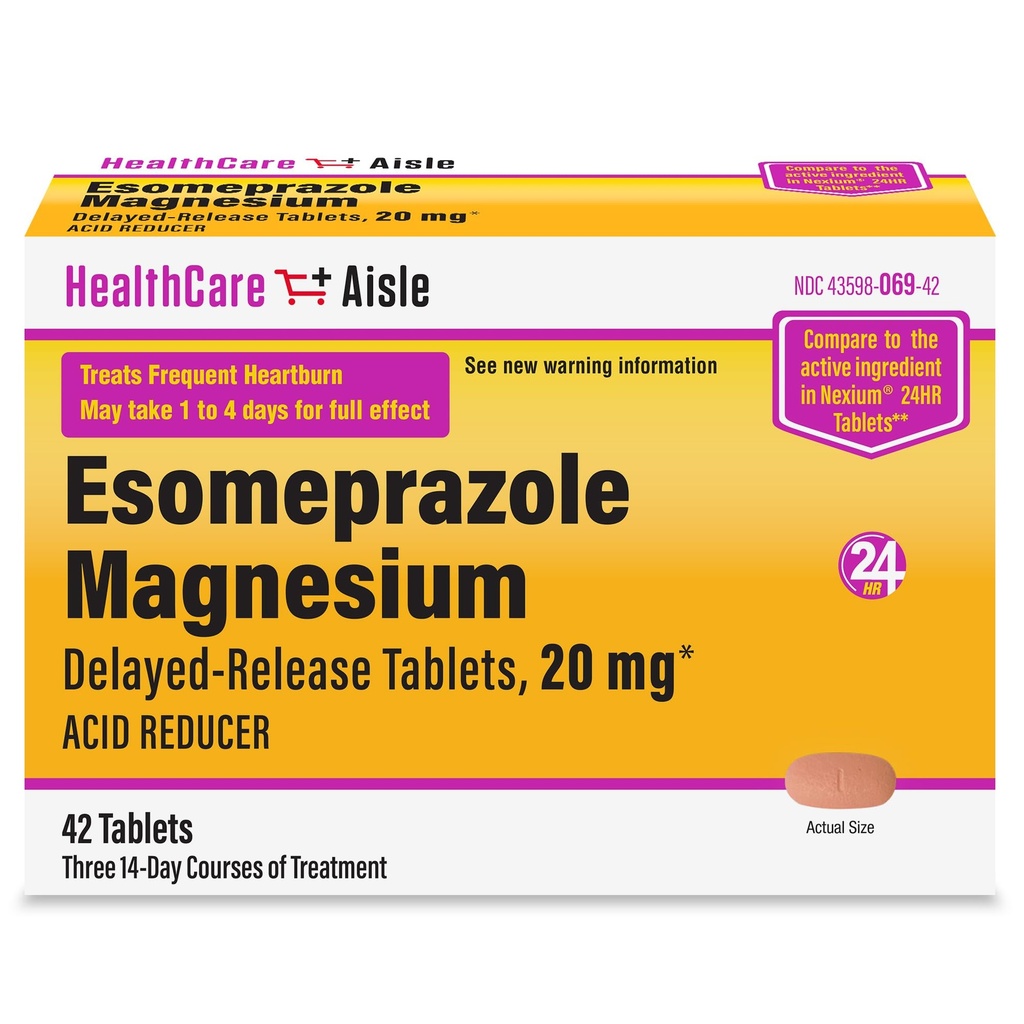Zdraví CareAisle Esomeprazol Magnesium Zpoždění uvolňování tablety, 20mg - 42 Počet - kyselý reduktor, Poskytuje úlevu od bolesti srdce