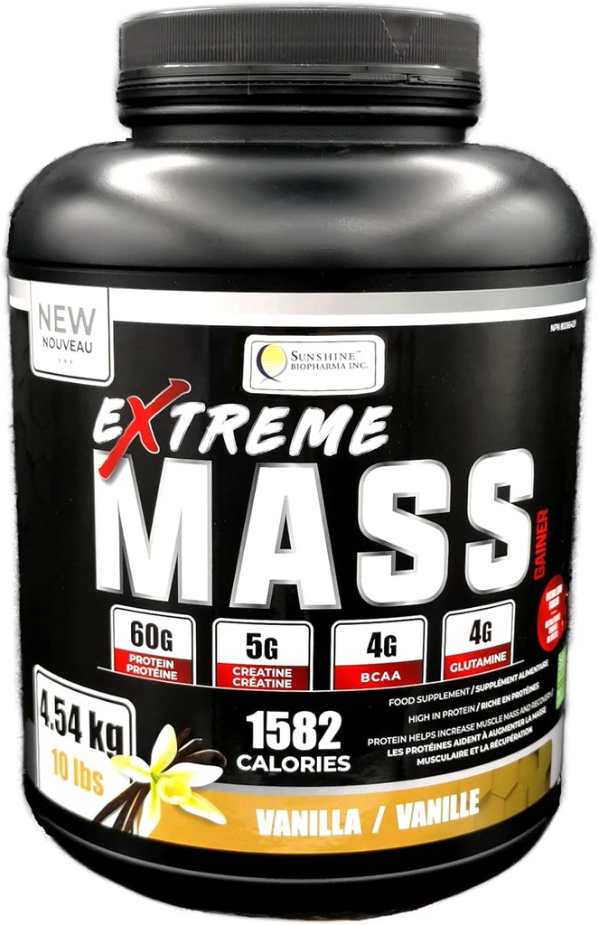 Extrémní hmotnost Gainer Muscle Builder, 10 liber (4.54 kg) s menším obsahem cukru pro intenzivní trénink cvičení vyrobené z vysoce kalorické tvrzené syrovátky protein (Vanilla)