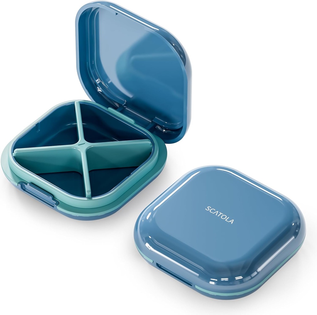Pouzdro pro malé pilulky, cestovní plnicí box, portable Pill Organizer, Balíček pro kapsy 4 Compartments, Denní Compact Travel Medicine Holder pro vitamíny Medikace (modrá)