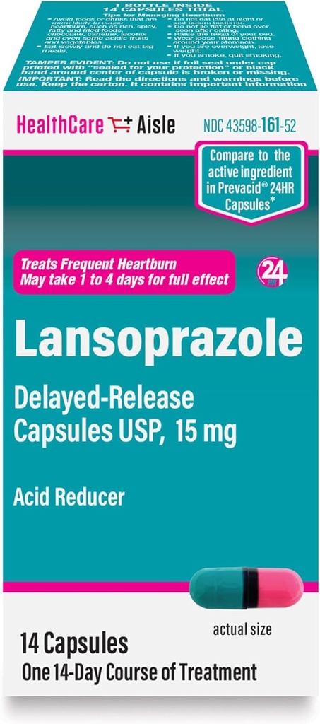 Zdraví CareAisle Lansoprazol 15 mg - 14 Kapsle s prodlouženým uvolňováním - Reducer kyseliny, léčba Časté srdeční pálení