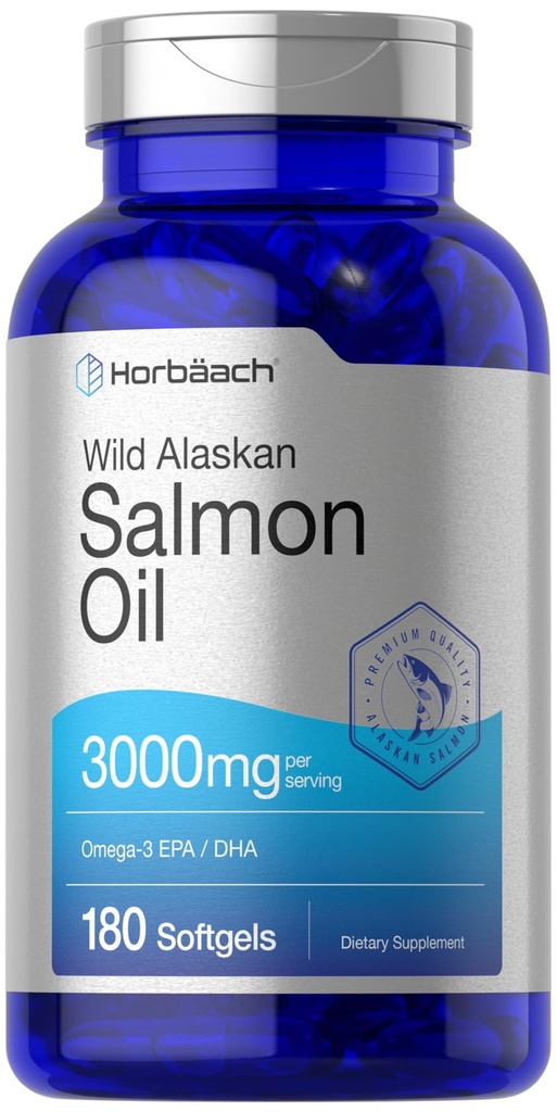 Horbäach Wild Aljašský losos Fish Oil 124; 180 Softgel Kapsle 124; Gluten Free, Non-GMO CLAS124; High Potency CLAS124; Výborný zdroj Omega33 Fatty Acids EPA a DHA
