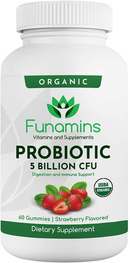 Organické probiotické gumy, 5 miliard CFU na servírování, 60 hrabě, Vegan, podporuje trávicí zdraví a imunitní obrany, pro ženy a děti; Jahodová příchuť