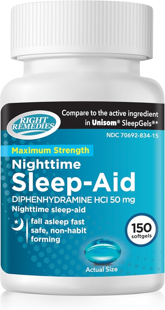 Nighttime Sleep Aid Softgels, (150 softgels), Difenhydramine HCI 50 mg, Fall Asleep Fast, Podporuje hlubší, Restful Sleep