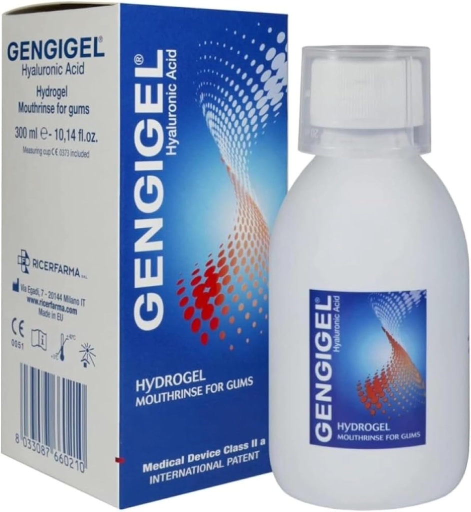Gengigel Hyaluronic Acid Mouthrinse (300 ml), Oral Care Solution for Gum Health, Reduces Relieve Gum Recession & Gingivitis, No Alkohol nebo SLS, Vegan & Kosher