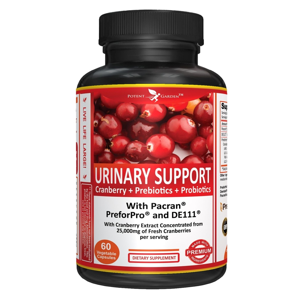 Potenciální Zahrada Močové Podpora Womens Probiotika pro močové trakt Zdraví pro ženy, Cranberry Kapsle s 5 Billion CFU Cranberry Extract, Prebiotika a Probiotika pro ženy, 60 Caps, 30 Služební
