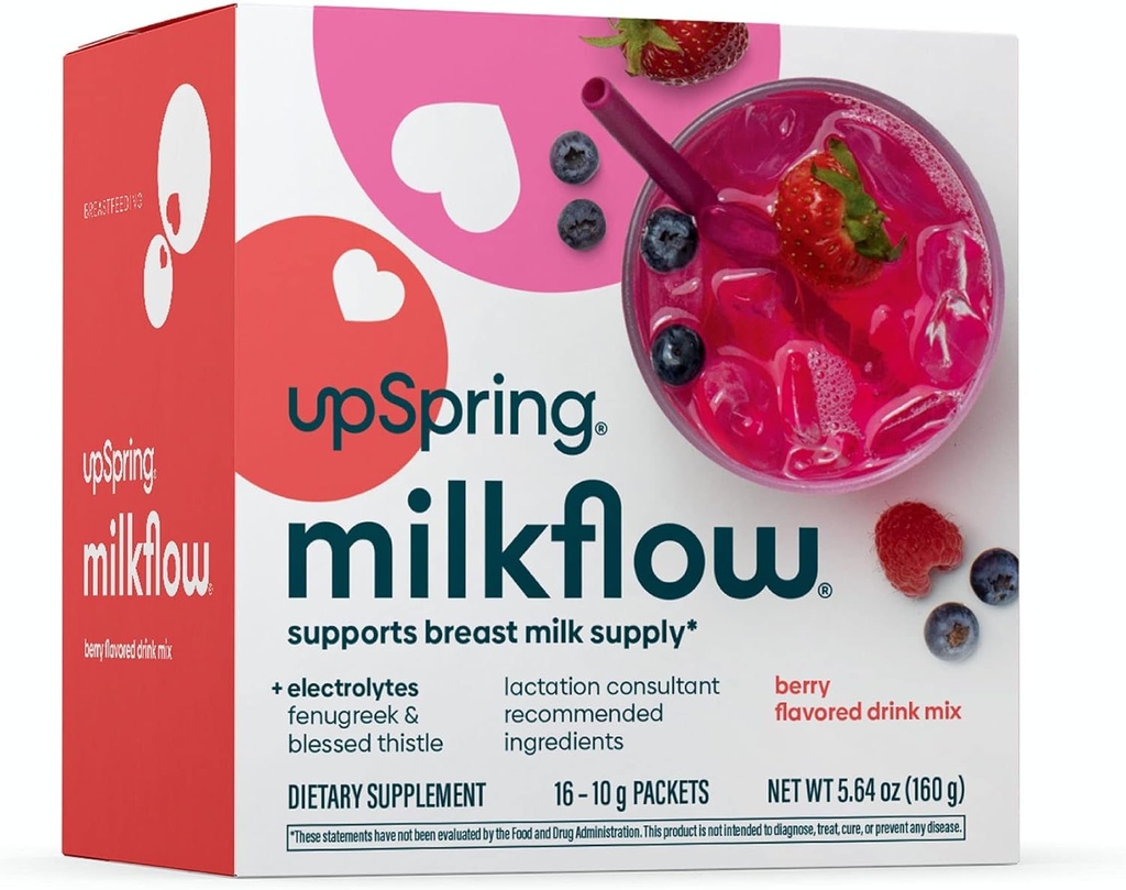 UpSpring Milkflow Electrolyte Kojení Supplement Drink Mix s Fenugreek current 124; Berry Flavor current 124; Doplněk k laktaci na podporu zásobování prsu mlékem a obnova Electrolytes current 124; 16 Drink Mixes