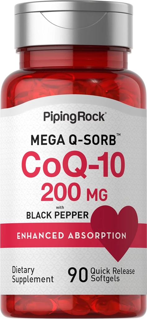 Piping Rock CoQ10 200mg Softgels 124; 90 Počet 124; Dodatek pro ženy a muže 124; s Black Pepper Extract 124; Non- GMO, gluten zdarma