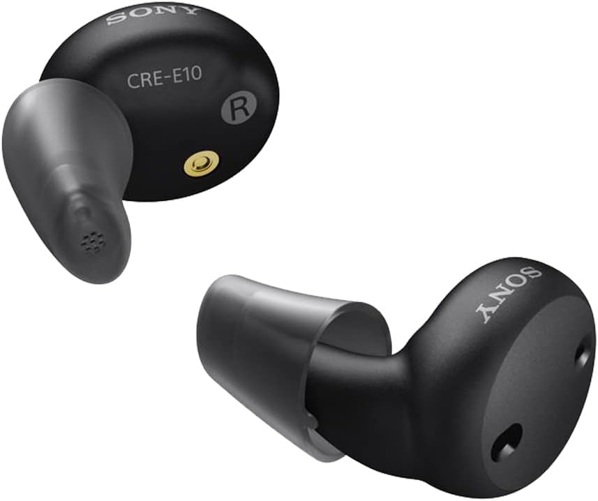 Sony CRE-E10 Self-Fitting OTC Sluchových pomůcek pro mírnou až mírnou ztrátu sluchu, Prescription- Stupeň zvuku Kvalita, Komfortní Earbud Design, Bluetooth Povoleno pro iOS, a dobíjecí baterie, černá