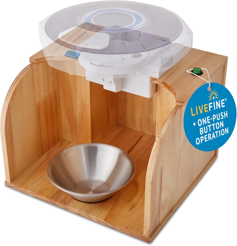 LiveFine Pill Dipenser Tipper (Dipenser není součástí balení), Operace One- Touch, Automatické Dipensing, Stylish Wooden Base, Kompatibilní s LiveFine & Other Leading Models