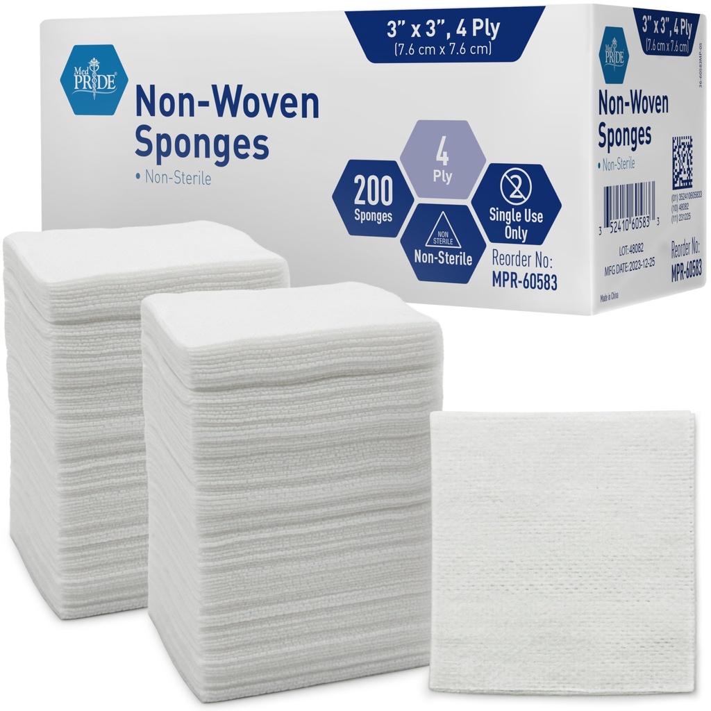 MED PRIDE 3x3 in Gauze Pads 200 Pack, Nesterilní, 4 Ply, Nepřilnavý Mesh Obvazy, Absorbent Wound Care Dressing Sponges