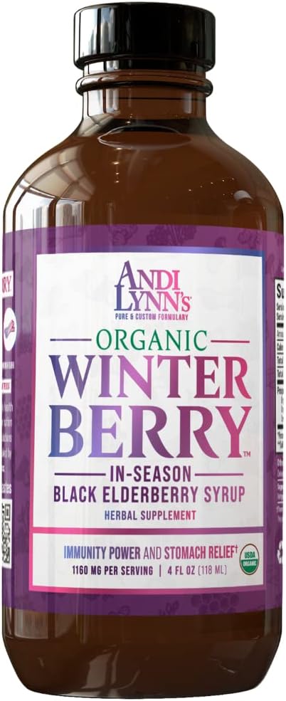 Andi Lynn 's Winterberry Black Elderberry Syrup - Zahrnuje černé Elderberry, Skořice, Zázvor, Med & Lemon - Imunitní podpora pro celou rodinu - Organic & Great Toasting Syrup 4oz