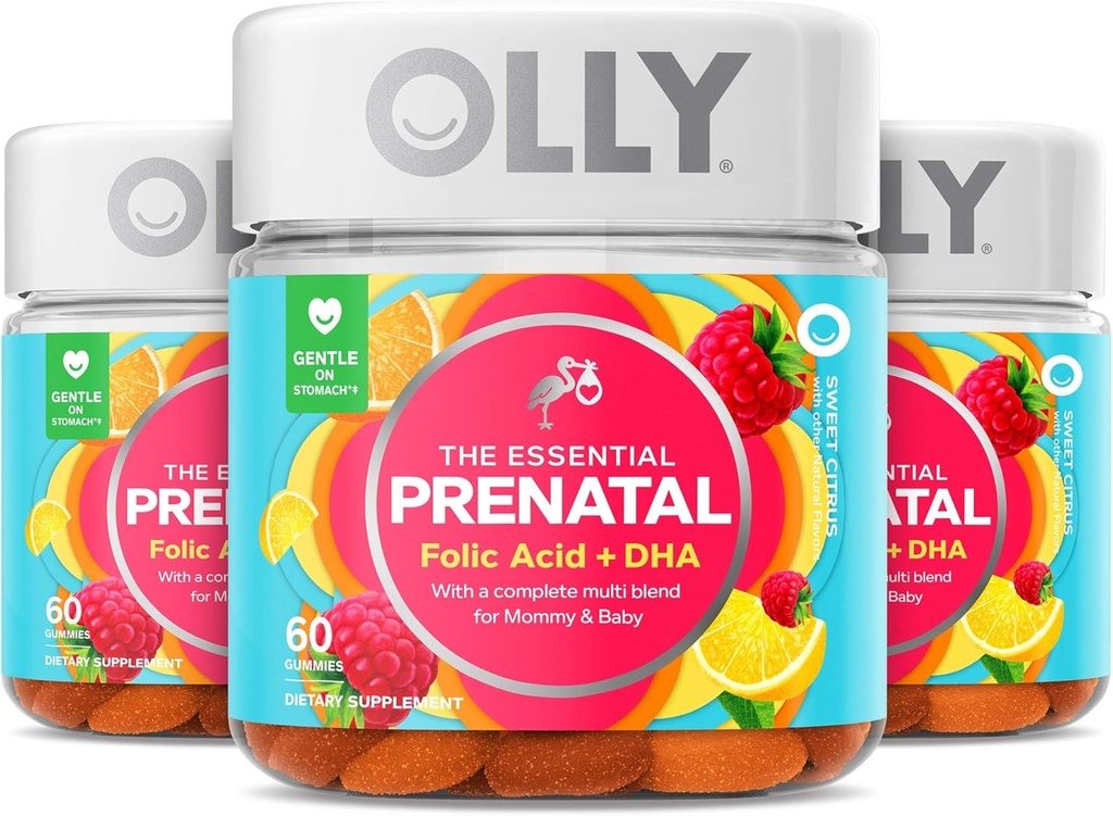 Olly Prenatal Multivitamin Gummy, kyselina listová, vitamín D, Omega DHA, Žvýkací dodatek, 60 Gummie Citrus 3 Počet