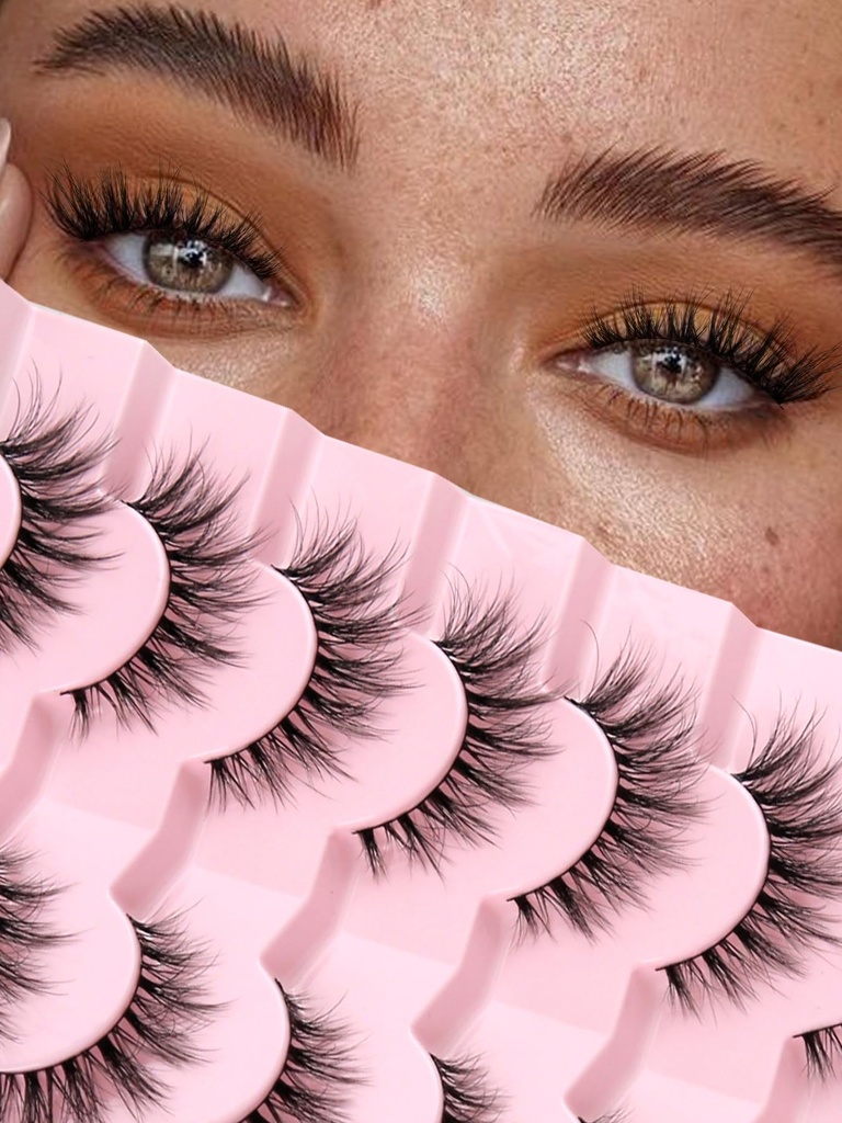 řasy Natural Cat Eye řasy Wispy Eyelass 15 mm False Eyelass Wispy řasy 3D Volume Strip Eyelass Thin Cotton Band Soft Fake Eyelass False řasy Pack 7 páry Siligli