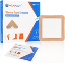 Silikonové pěnové oblečení s jemnou přilnavou hranicí 6 "x6", Bed Sore Pressure Ulcer Leg Ulcer Silikonová rána Obvaz, vysoká absorbence vodotěsné, 5 Pack by NeueHaut