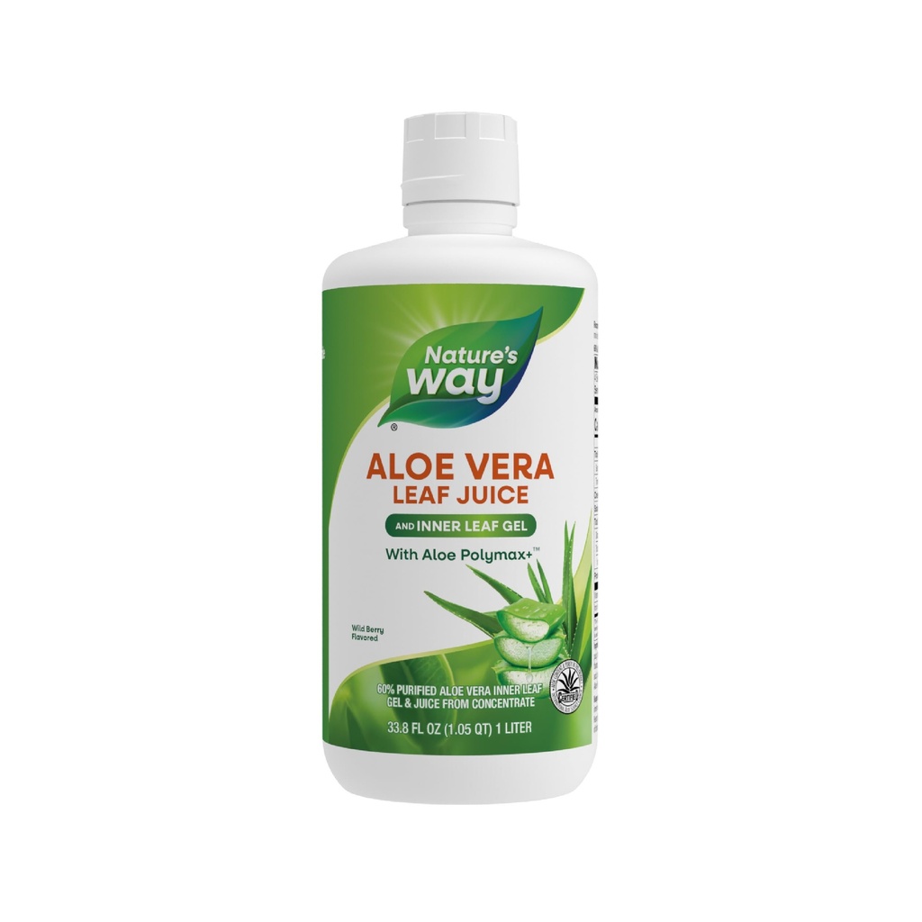 Aloe Vera Leaf Juice and Inner Leaf Gel, with Aloe Polymax +, Certified for Aloe Content and Purity, Wild Berry Flaused, 33.8 Fl Oz (Balení květen Vary)