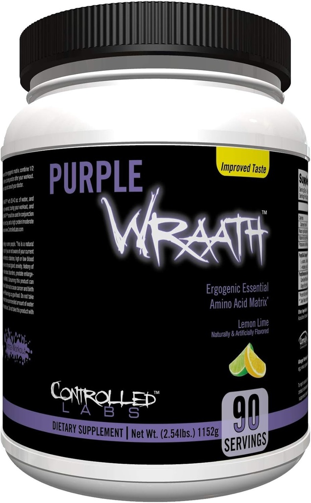 KONTROLENÉ LABS Purple Wrath, BCAA a EAA Amino Acid dodatek, s Endurance Blend Intra Workout Powder, Optimal Endurance, Focus, a Stamina (Lemon Lime, 90 Servings)