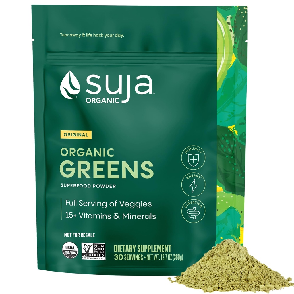 Suja Organic Greens Powder Probiotic Blend, Spirulina, Denní Superfood Drink nebo Smoothie Mix pro imunitní podporu, Digestion, & Energy, Vegan, Gluten Free, Non GMO, 30 Servings