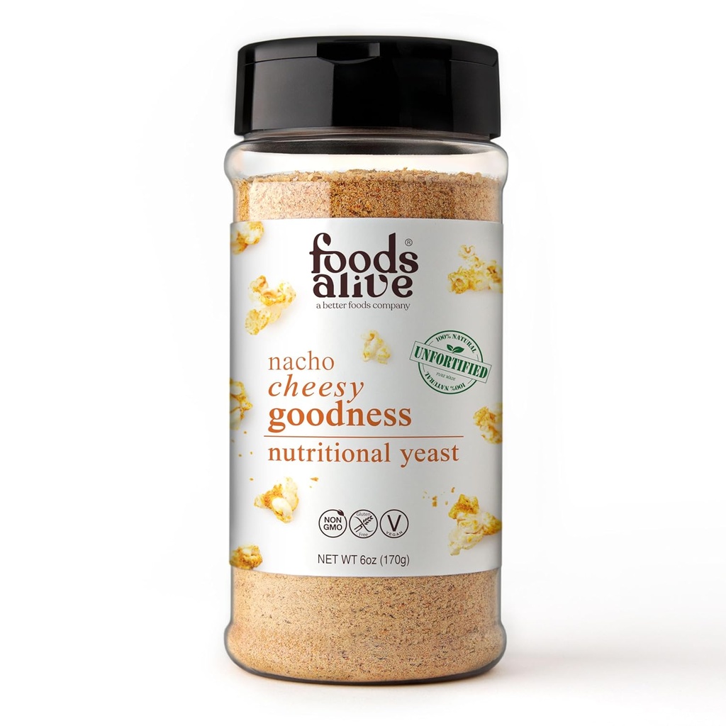 Foods Alive Nacho Cheesy Bohemia Nutritional Yaast, 6oz Shaker Jar / Non-Fortified, Vegan Cheese Powder koření
