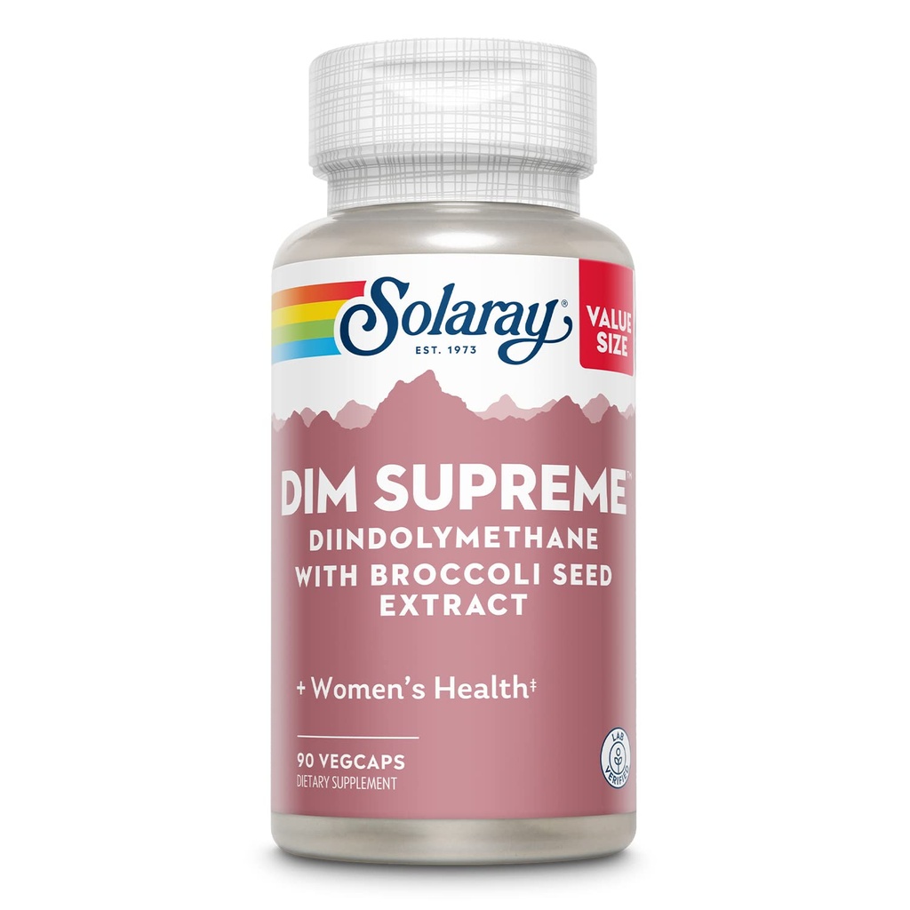 Solaray DIM Supreme 100mg Supreme 124; Menopauza & Estrogen Metabolismus Dodatek s brokolicovým semenem extrakt 124; 90 VegCaps
