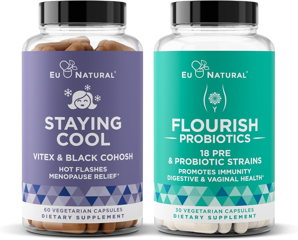 Eu Natural Staying Cool and Florish Bundle - Hot Flashs, Menopauza Relief, Womens Probiotic + Prebiotics