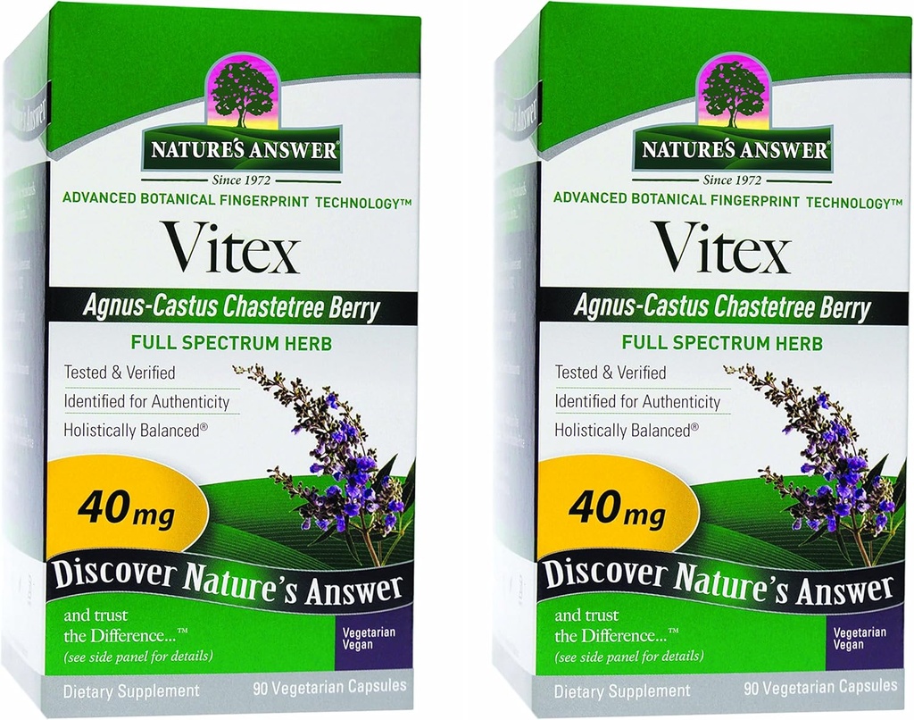 Příroda odpověď Vitex Chastetree Berry dodatek, 90- Vegetariánské kapsle, 2 Počet 124; Hormonální bilance 124; Ovulační podpora 124; Menopauzální podpora