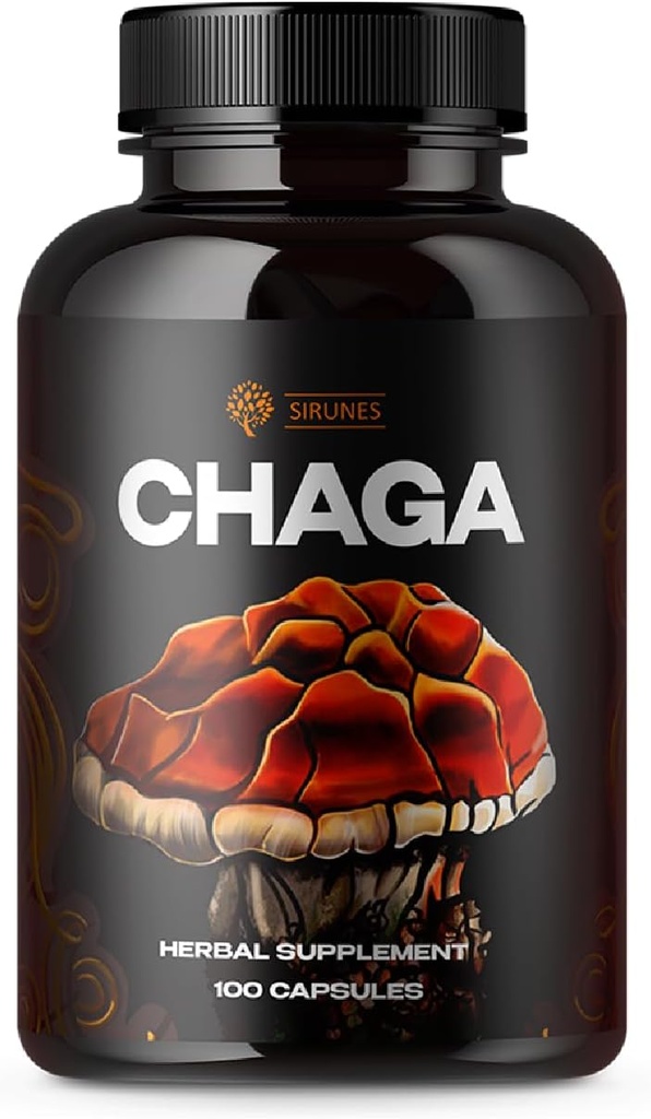 SERUNES Houba Dodatek Chaga Houby Kapsle 100 Počet - 1000mg Přírodní organické Houby s Chaga Houba Powder - Antioxidant dodatek pro imunitní podporu, Energy Boos