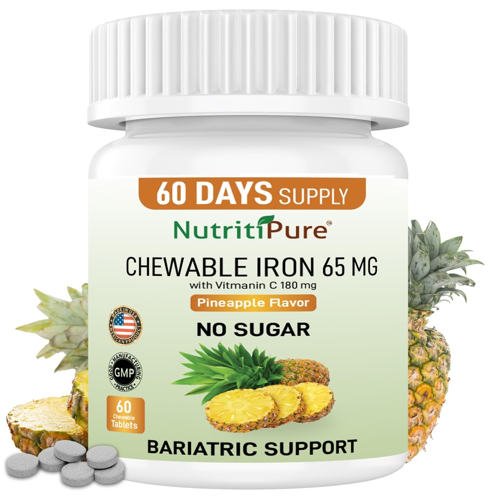 Chewable Iron Carbonyl 65 mg s vitaminem C 180 mg (pro ženy / muže) - Tablet in Ananas Flavor 60 Count (1)