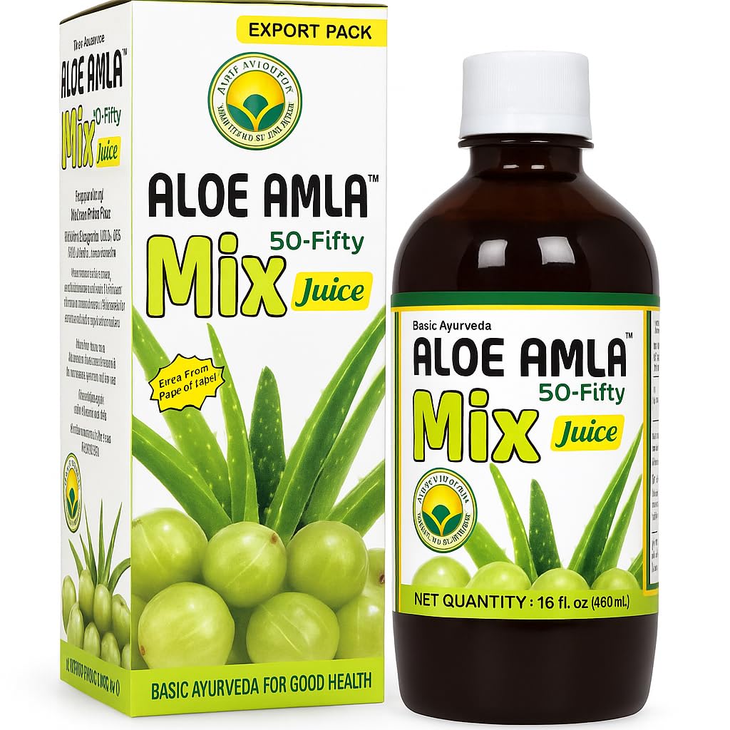 Základní Ayurveda Aloe Amla Mix Juice 124; Směs Aloe Vera & Amla Fruit 124; First Press Virgin Juice 124; Plant- Based Daily Drink 124; Vegan & Non- GMO Juice 124; 16.23 Fl Oz (Balení po 2)