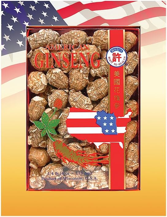 Hsu 's SKU 0168-S4 American Ginseng Pearl Small Roots 4 oz Box - Premium 100% Wisconsin Pěstované celé Ginseng Roots