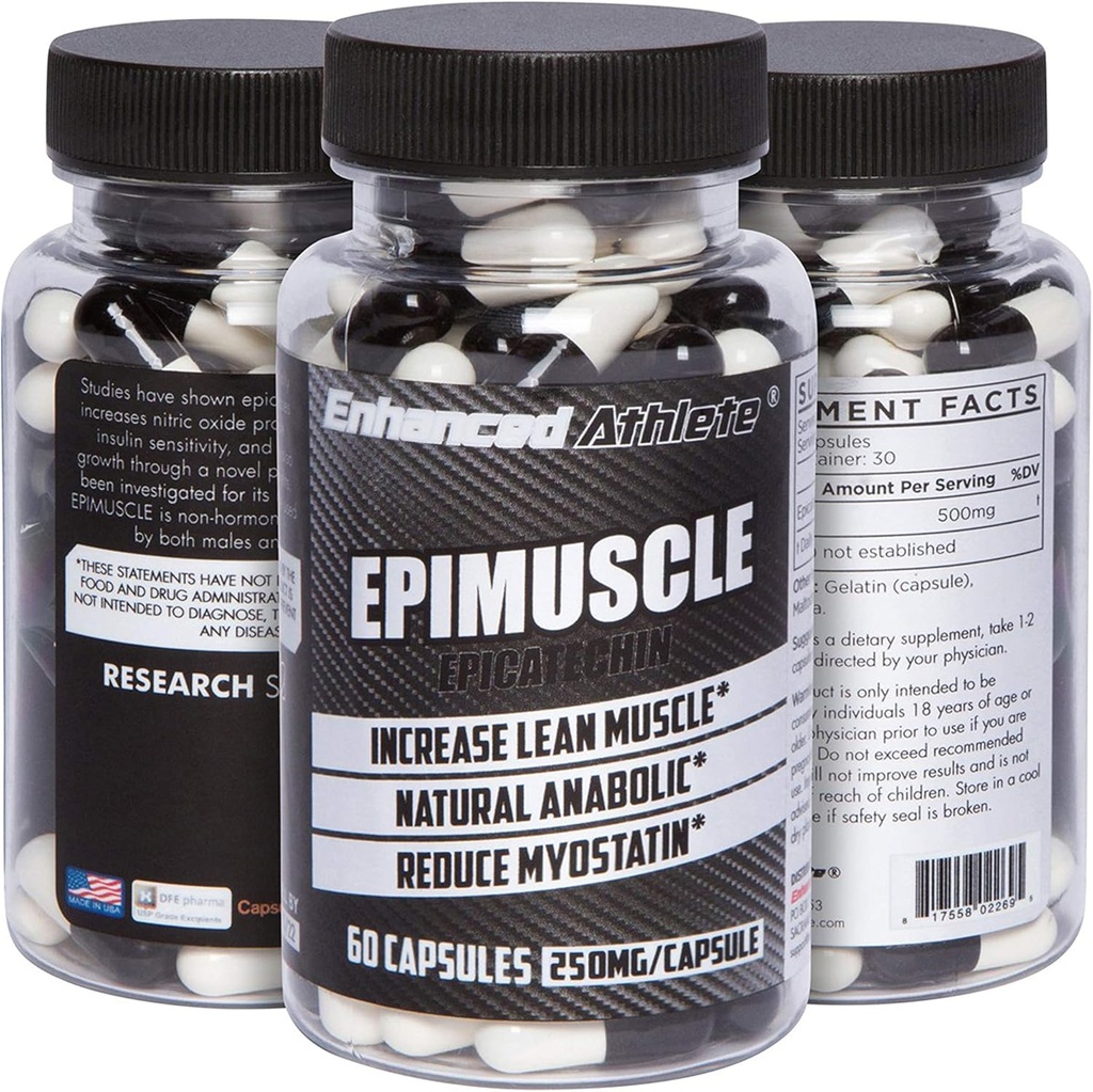 Enhanced Athlet Epimuscle - Přírodní anabolické, Zvýšení svalové hmoty, snížení hladiny myostatinu, 250mg čistý epicatechin / 60 Kapsle
