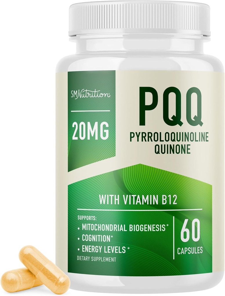 PQQ dodatek 20mg PHARMAN 124; Mitochondriální biogenesis & Energy Optimizer With CoQ10 & Vitamin B12 PHARMAN 124; Podporuje Brain Health & Mitochondria Production PHARMAN 124; Ultra PQQ Formule PHARMAN 124; Vegan, Gluten- Free PHARMAN 124; 60 Kapsle
