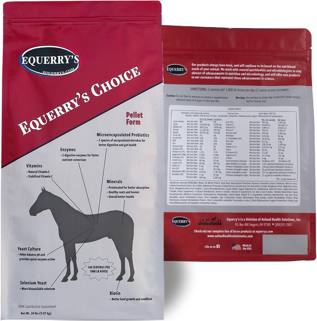 Equerry 's Choice Horse Pellets - Kompletní Nutriční dodatek 124; Stravovací Enzymy 124; Chelated Vitamíny a minerály 124; Koňské doplňky 124; 20 liber