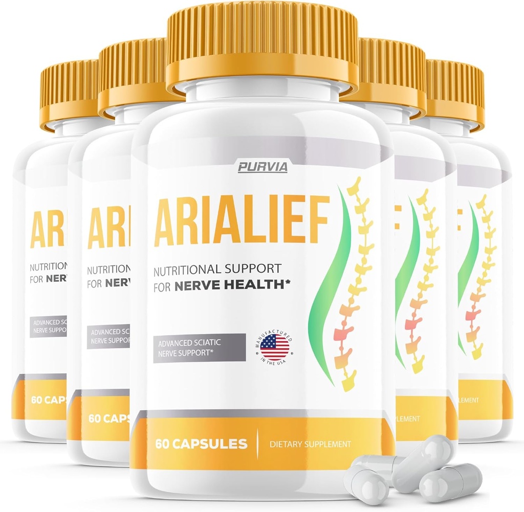 (5 Pack) Arialief Kapsle Sciatica - Oficiální Formule - Arialief Vitamin dodatek Pokročilá síla Formule, Arialief Kapsle Nutriční Podpora Maximální síla Celková Wellness (300 Kapsle)